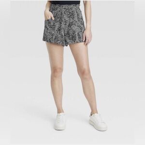 Women’s A New Day High Rise Linen Blend Shorts Black Print S NWOT